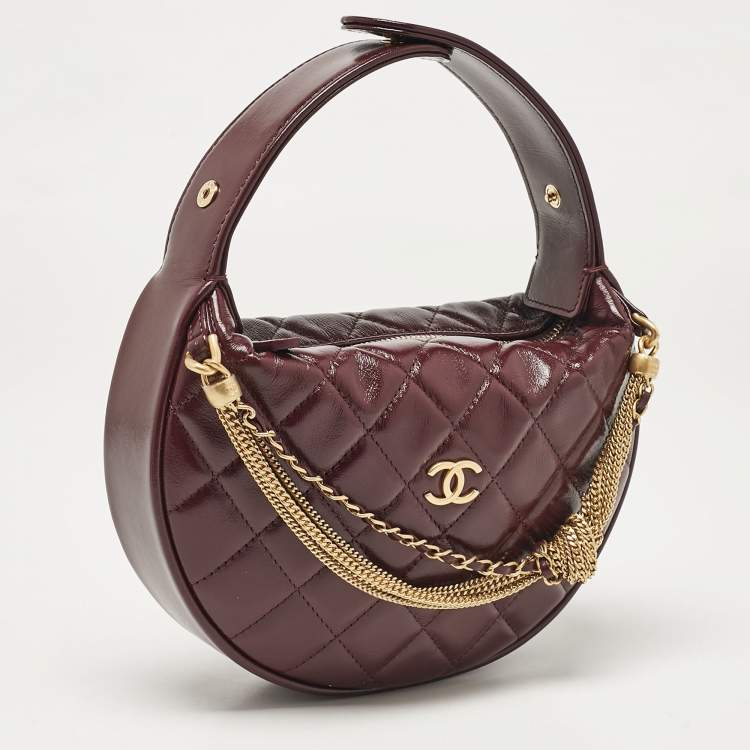 Pre Owned Chanel Burgundy Quilted Leather CC Chain Pouch