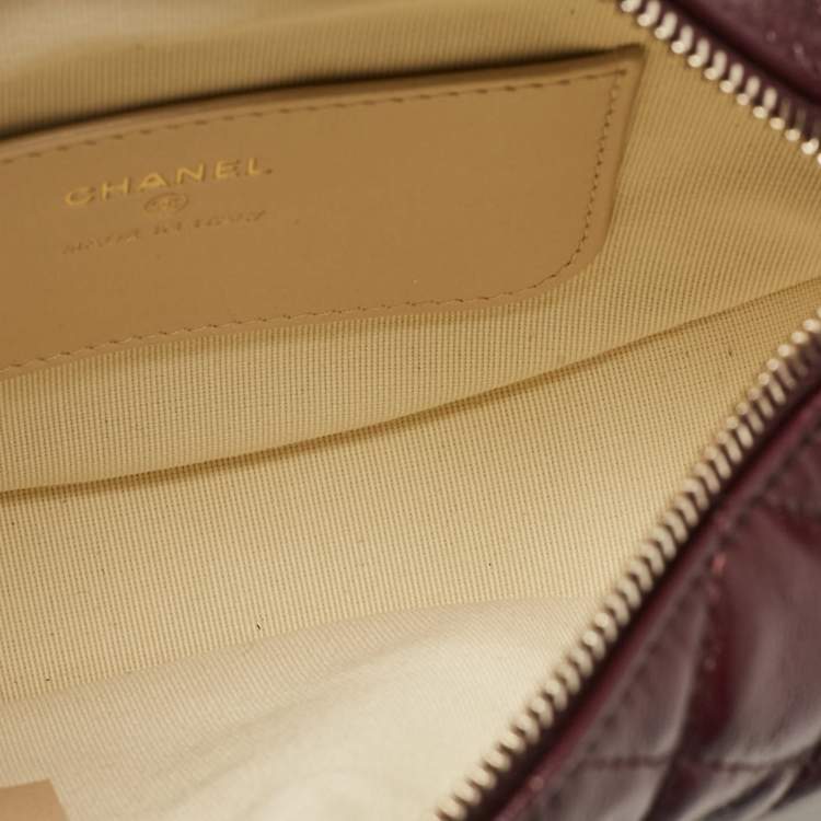 Pre Owned Chanel Burgundy Quilted Leather CC Chain Pouch