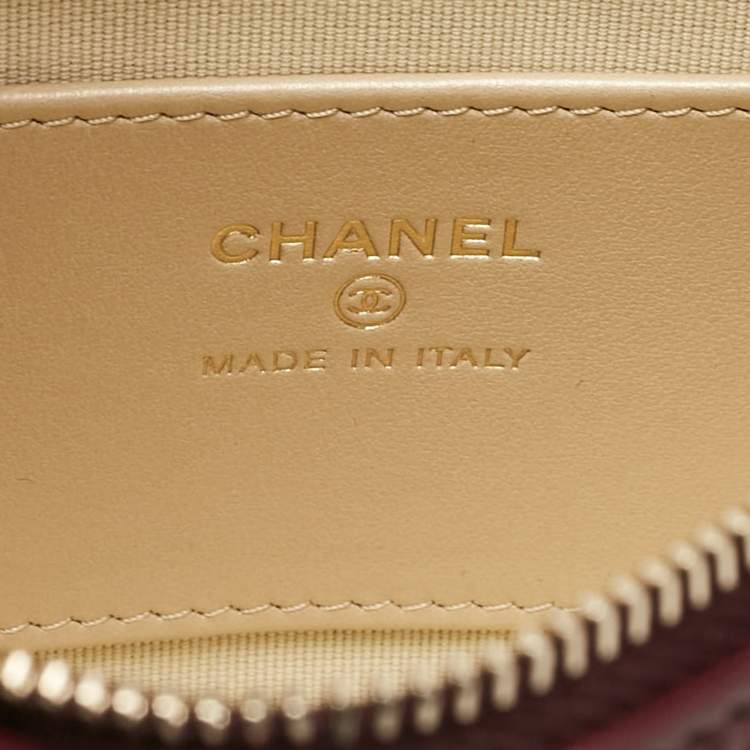 Pre Owned Chanel Burgundy Quilted Leather CC Chain Pouch