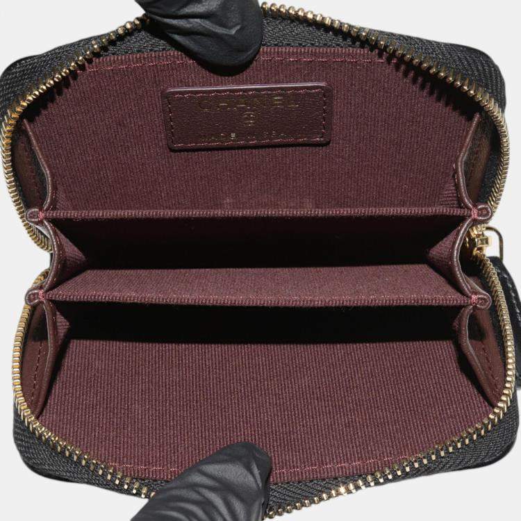 Pre Owned Chanel  Black Lambskin Leather Classic Zip Coin Case 