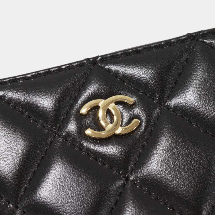 Pre Owned Chanel  Black Lambskin Leather Classic Zip Coin Case 
