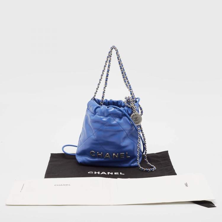 Pre Owned Chanel Blue Quilted Leather Mini 22 Chain Bag