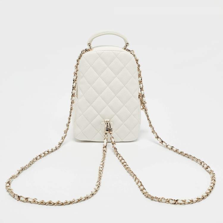 Pre Owned Chanel White Quilted Caviar Leather Mini CC Classic Backpack