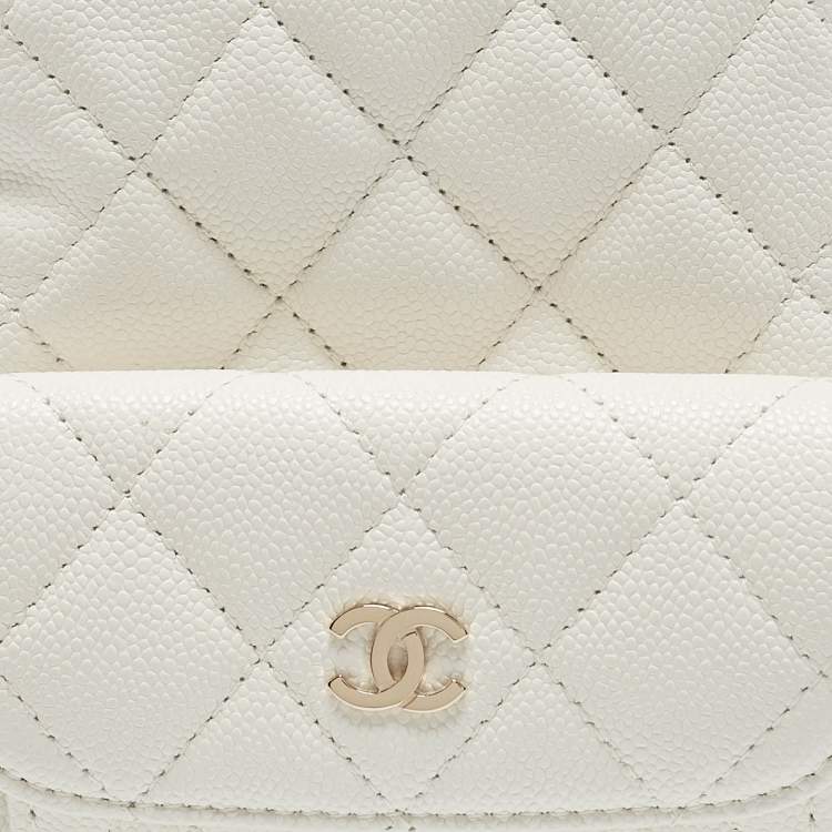 Pre Owned Chanel White Quilted Caviar Leather Mini CC Classic Backpack