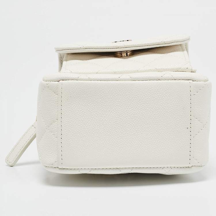 Pre Owned Chanel White Quilted Caviar Leather Mini CC Classic Backpack