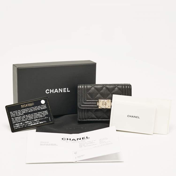 Pre Owned Chanel Black Quilted Caviar Leather Small Boy Flap Wallet