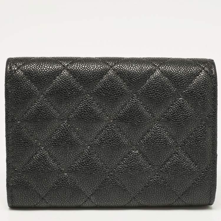 Pre Owned Chanel Black Quilted Caviar Leather Small Boy Flap Wallet