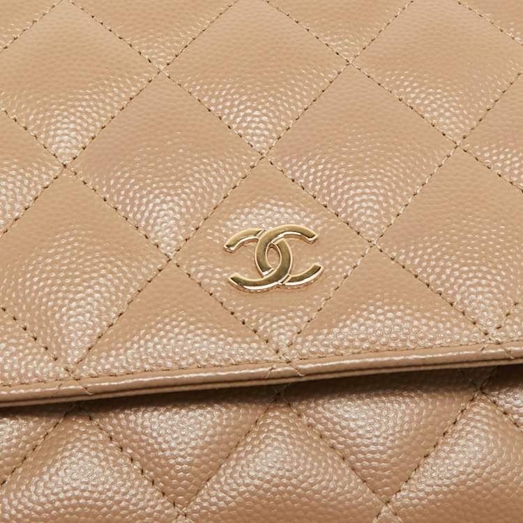Pre Owned Chanel Brown Quilted Caviar Leather Classic Wallet on Chain