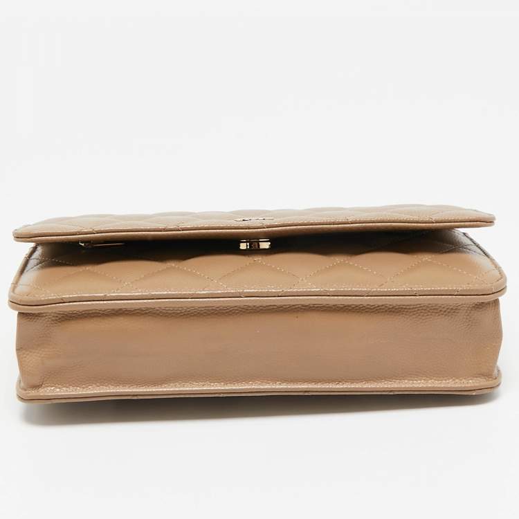 Pre Owned Chanel Brown Quilted Caviar Leather Classic Wallet on Chain