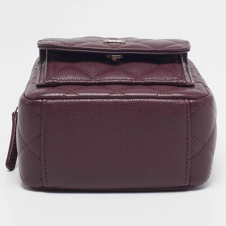 Pre Owned Chanel Burgundy Quilted Caviar Leather Mini CC Classic Backpack