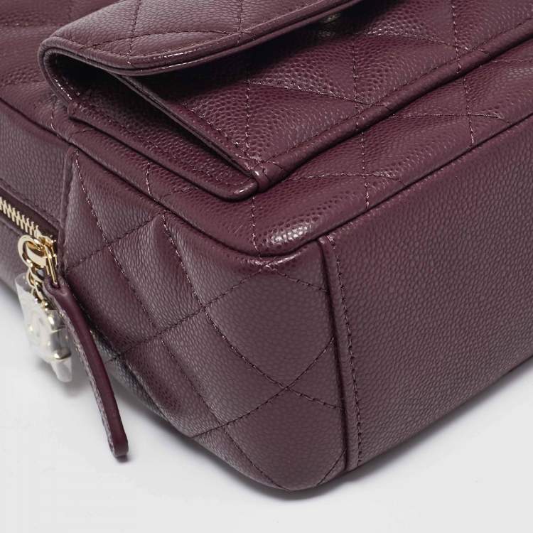 Pre Owned Chanel Burgundy Quilted Caviar Leather Mini CC Classic Backpack