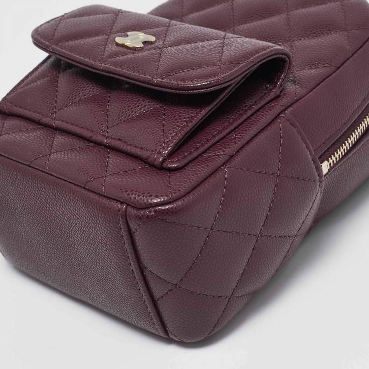 Pre Owned Chanel Burgundy Quilted Caviar Leather Mini CC Classic Backpack