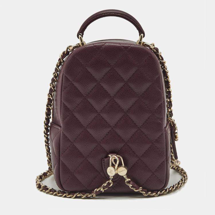 Pre Owned Chanel Burgundy Quilted Caviar Leather Mini CC Classic Backpack