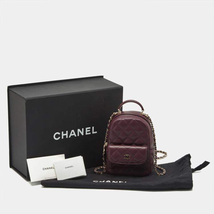 Pre Owned Chanel Burgundy Quilted Caviar Leather Mini CC Classic Backpack