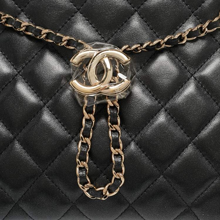 Pre Owned Chanel Black Quilted Leather Double Zip Pouch Bag 