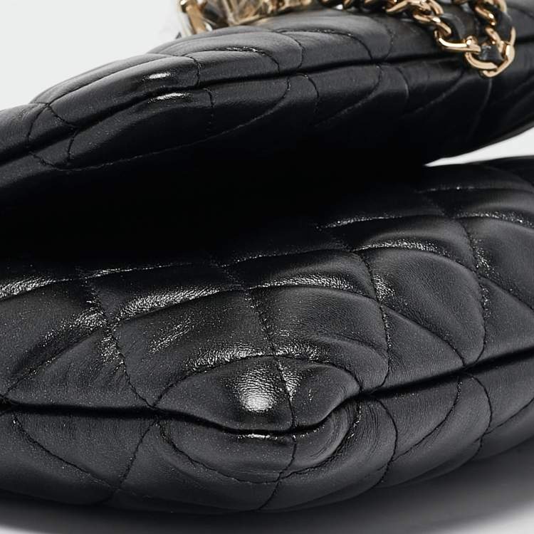 Pre Owned Chanel Black Quilted Leather Double Zip Pouch Bag 