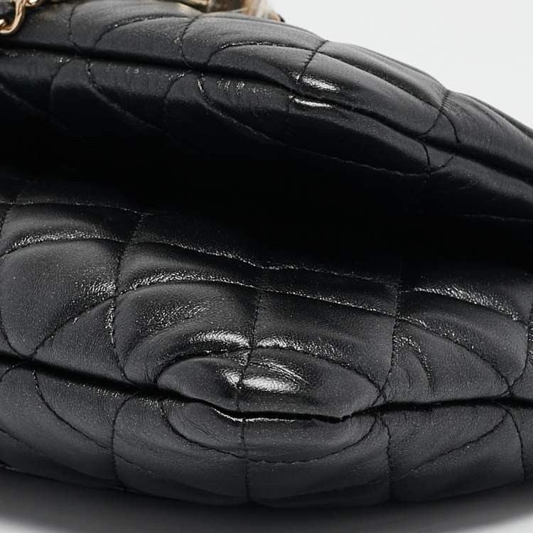 Pre Owned Chanel Black Quilted Leather Double Zip Pouch Bag 
