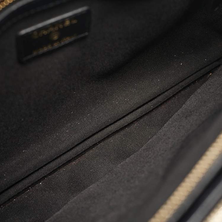 Pre Owned Chanel Black Quilted Leather Double Zip Pouch Bag 