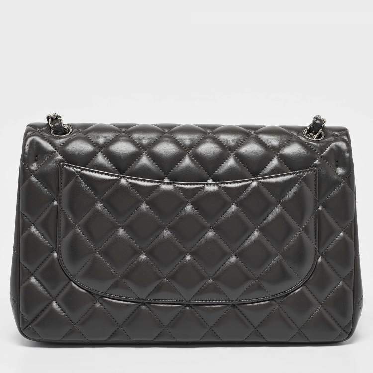 Pre Owned Chanel Grey Quilted Leather Jumbo Classic Double Flap Bag