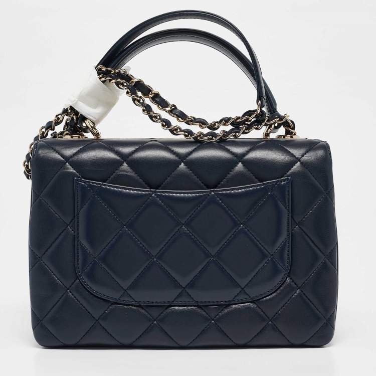 Pre Owned Chanel Navy Blue Quilted Leather Small Trendy CC Top Handle Bag
