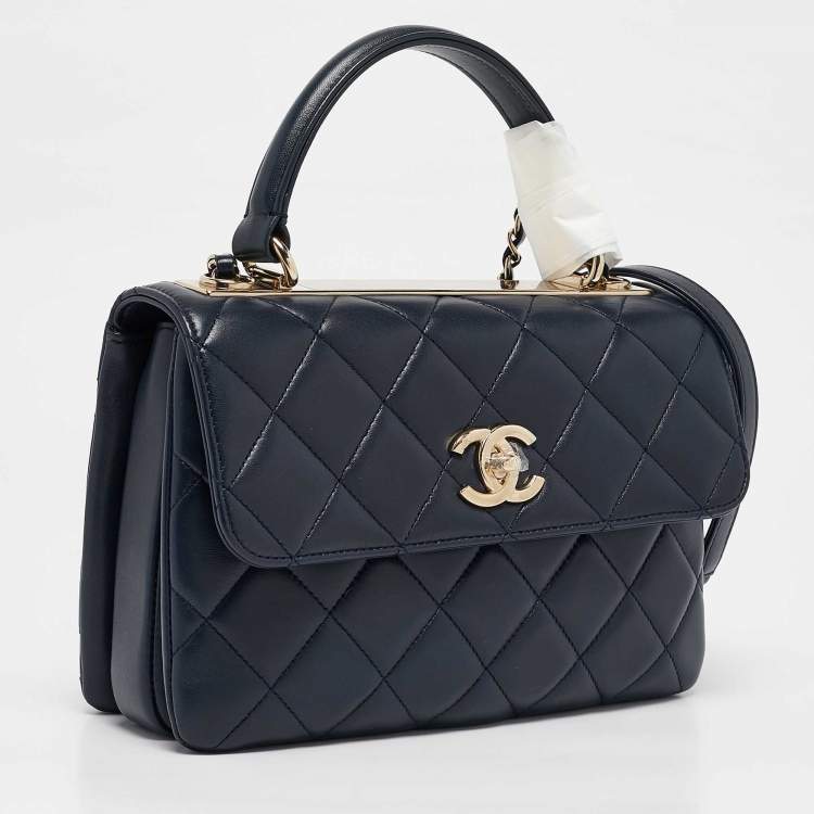 Pre Owned Chanel Navy Blue Quilted Leather Small Trendy CC Top Handle Bag