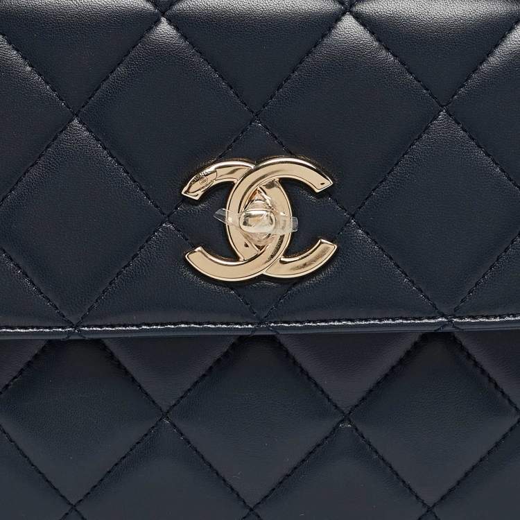 Pre Owned Chanel Navy Blue Quilted Leather Small Trendy CC Top Handle Bag