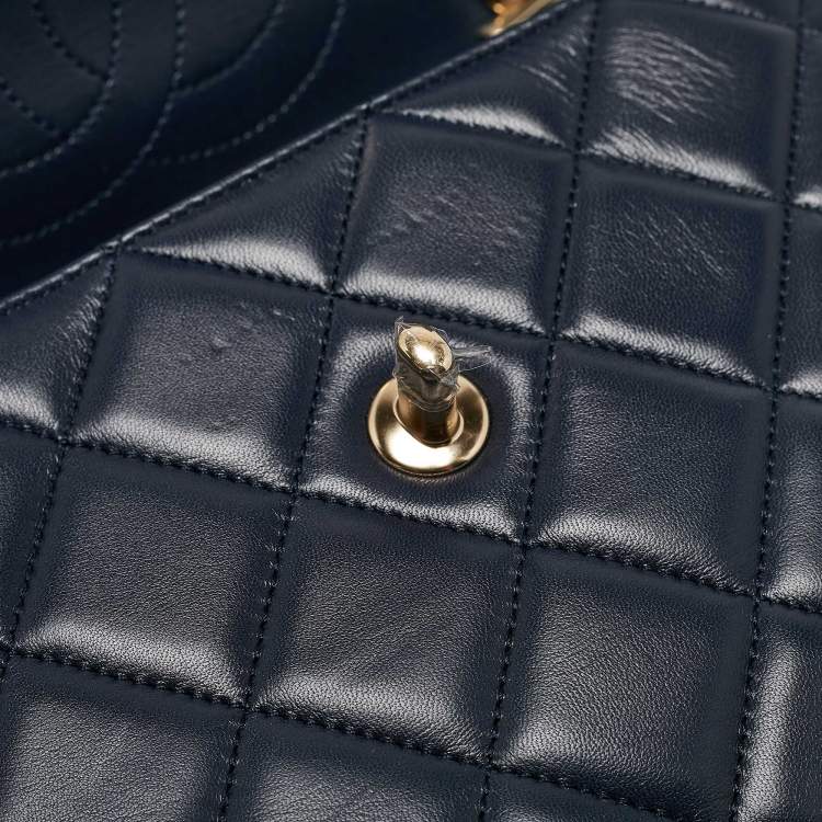 Pre Owned Chanel Navy Blue Quilted Leather Small Trendy CC Top Handle Bag