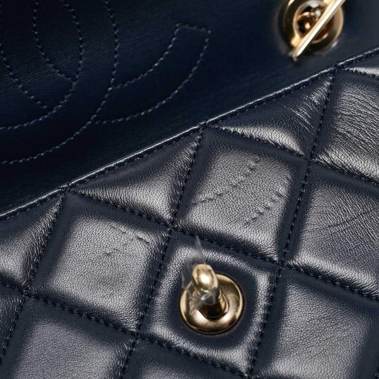 Pre Owned Chanel Navy Blue Quilted Leather Small Trendy CC Top Handle Bag