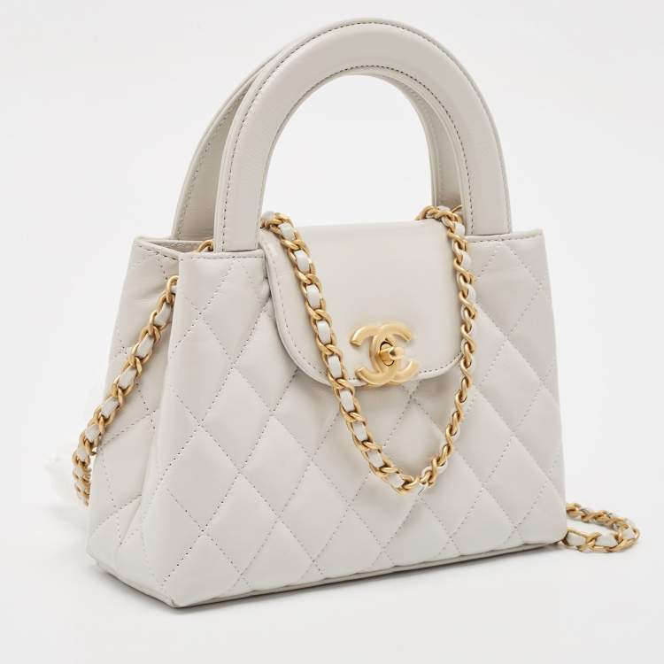 Pre Owned Chanel Light Grey Quilted Leather Mini Kelly Bag