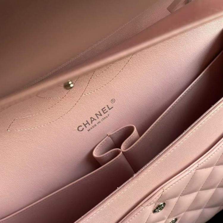 Pre Owned Chanel Pink Leather Jumbo Classic Double Flap Bag