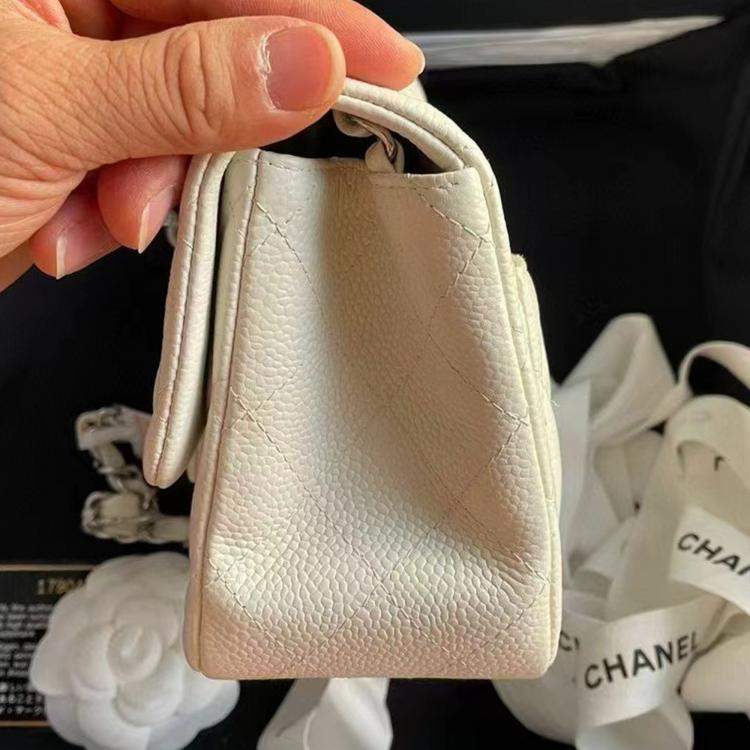 Pre Owned Chanel white Caviar Leather Mini Flap Bag