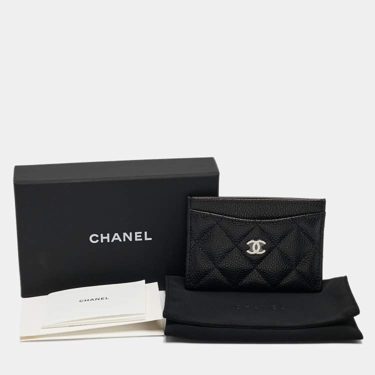 Pre Owned Chanel Black Quilted Caviar Leather CC Card Holder