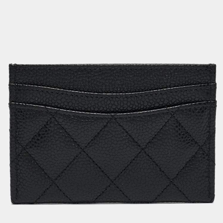 Pre Owned Chanel Black Quilted Caviar Leather CC Card Holder