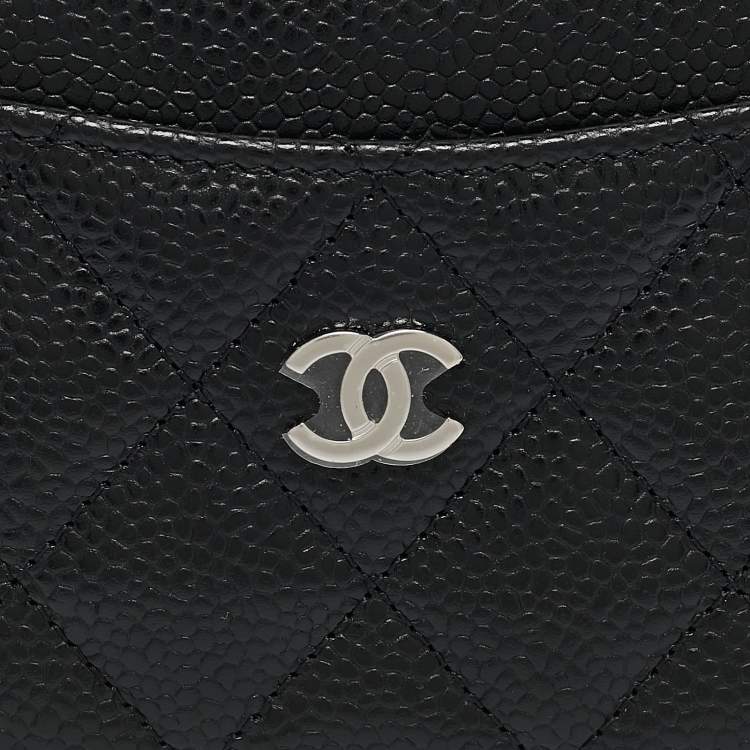 Pre Owned Chanel Black Quilted Caviar Leather CC Card Holder