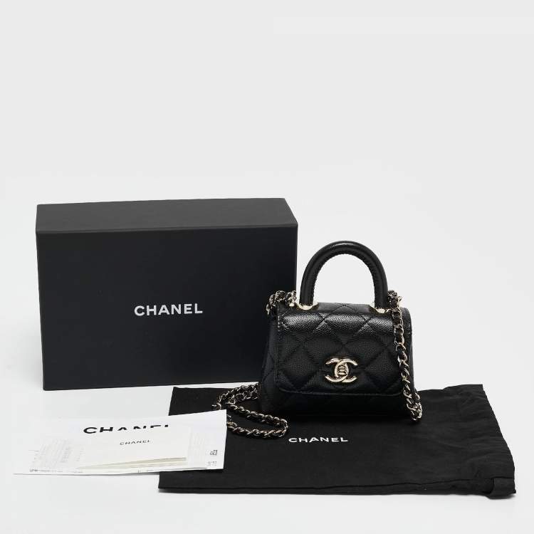 Pre Owned Chanel Black Quilted Caviar Leather Nano Coco Handle Chain Clutch