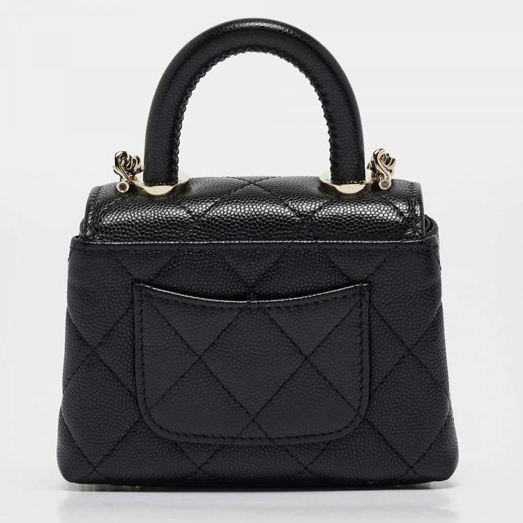Pre Owned Chanel Black Quilted Caviar Leather Nano Coco Handle Chain Clutch