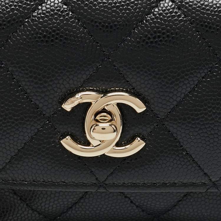 Pre Owned Chanel Black Quilted Caviar Leather Nano Coco Handle Chain Clutch