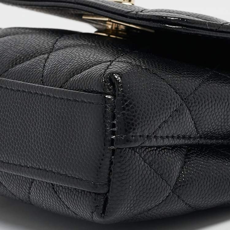 Pre Owned Chanel Black Quilted Caviar Leather Nano Coco Handle Chain Clutch
