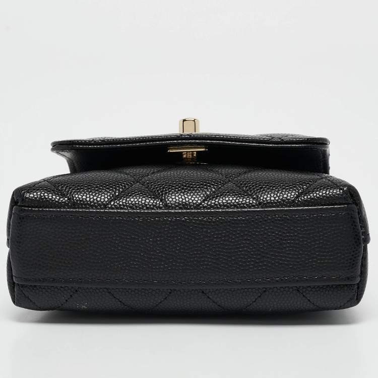 Pre Owned Chanel Black Quilted Caviar Leather Nano Coco Handle Chain Clutch