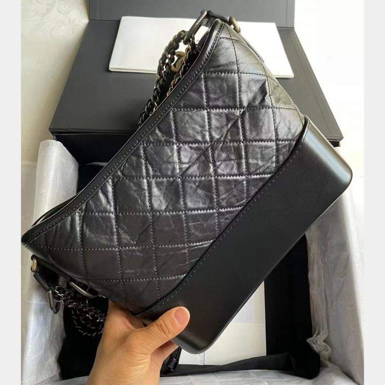 Pre Owned Chanel Black Aged Calfskin Quilted New Medium Gabrielle Hobo Bag
