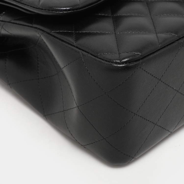 Pre Owned Chanel Black Quilted Leather Jumbo Classic Double Flap Bag