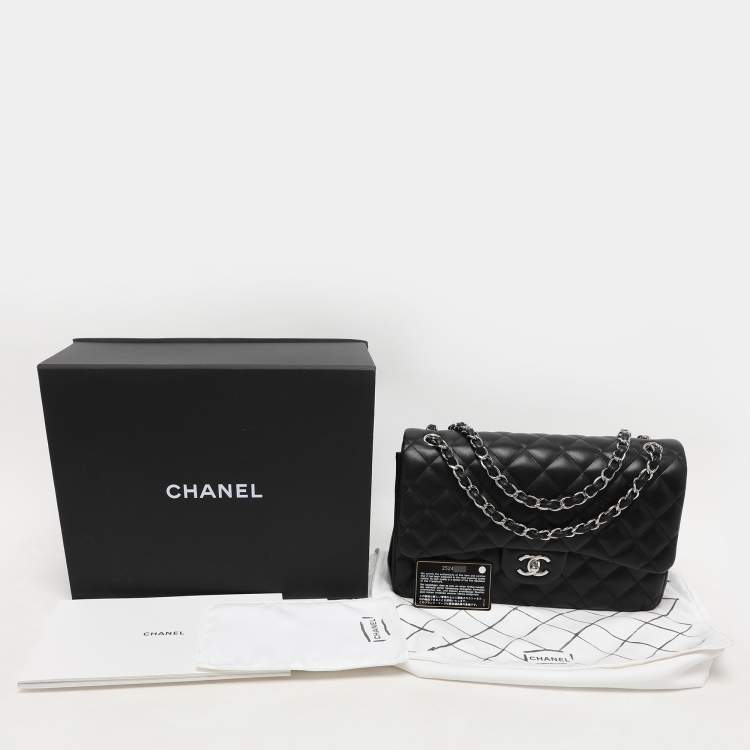 Pre Owned Chanel Black Quilted Leather Jumbo Classic Double Flap Bag