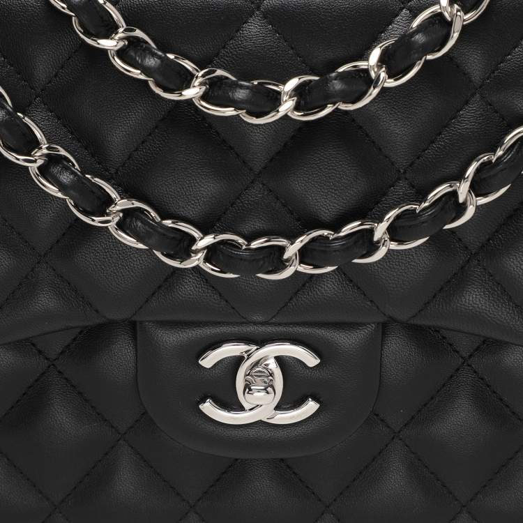Pre Owned Chanel Black Quilted Leather Jumbo Classic Double Flap Bag