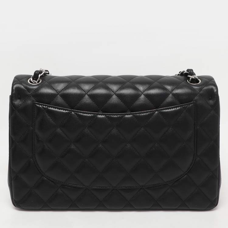 Pre Owned Chanel Black Quilted Leather Jumbo Classic Double Flap Bag