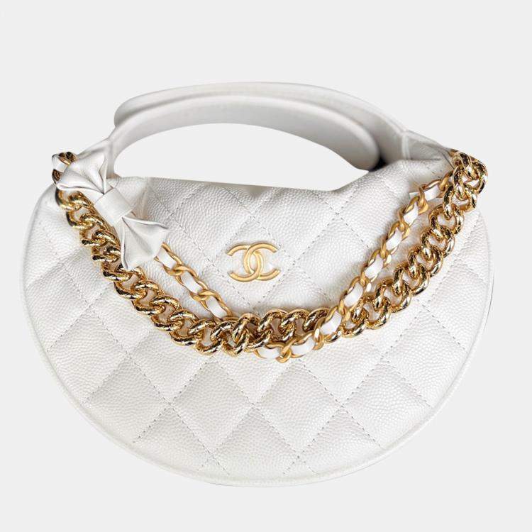 Pre Owned Chanel White Caviar Leather Bow Clutch Bag