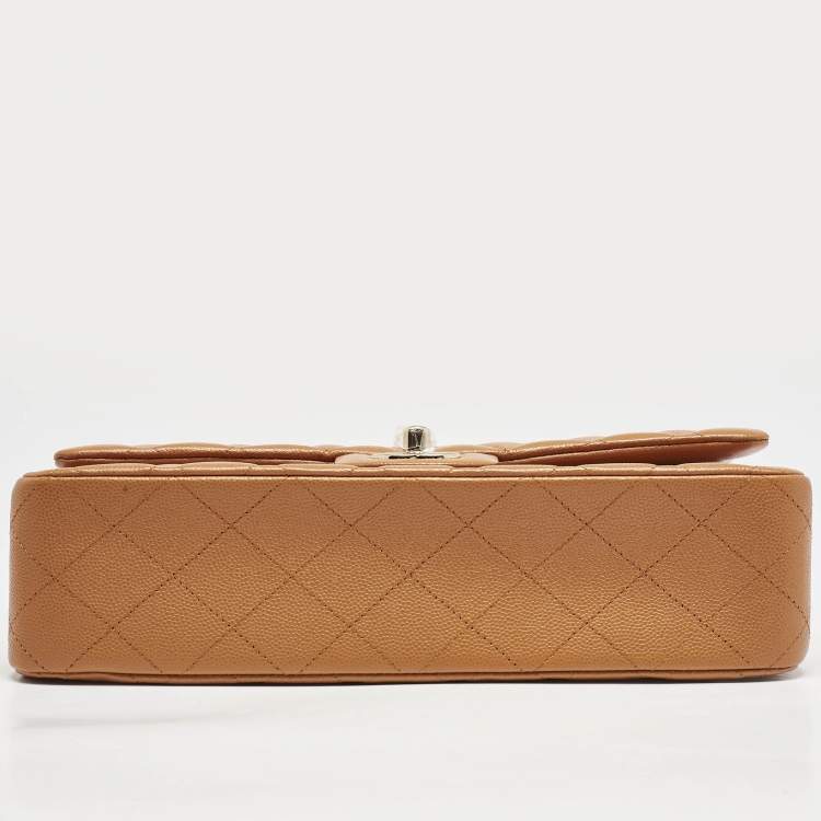 Pre Owned Chanel Brown Quilted Caviar Leather Medium Classic Double Flap Bag