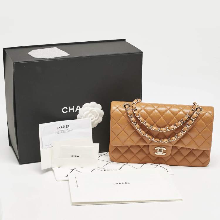 Pre Owned Chanel Brown Quilted Caviar Leather Medium Classic Double Flap Bag