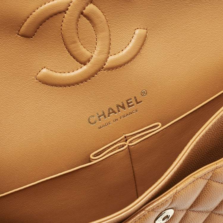 Pre Owned Chanel Brown Quilted Caviar Leather Medium Classic Double Flap Bag