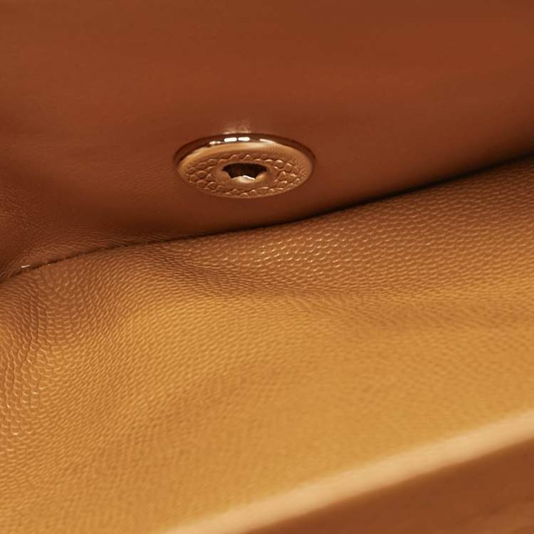 Pre Owned Chanel Brown Quilted Caviar Leather Medium Classic Double Flap Bag