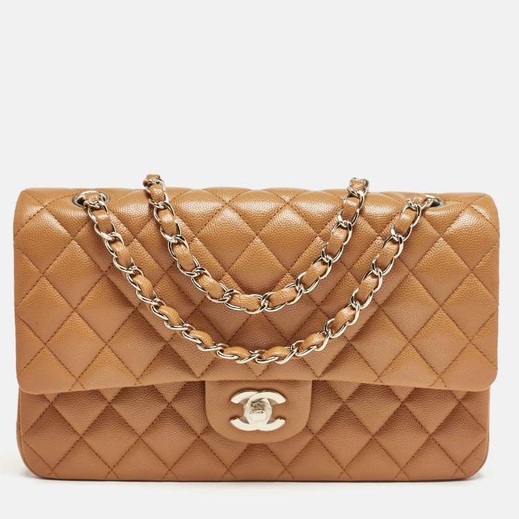 Pre Owned Chanel Brown Quilted Caviar Leather Medium Classic Double Flap Bag